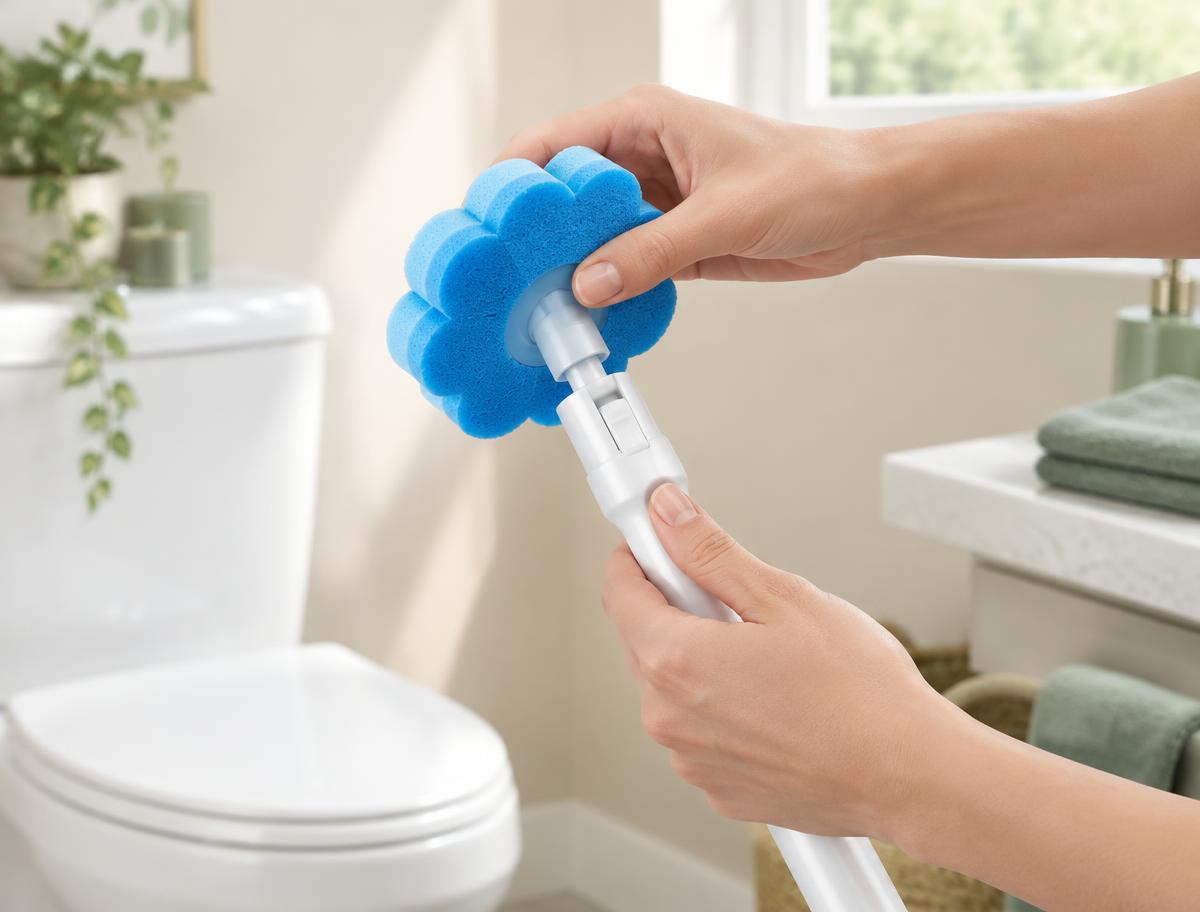 Hands clicking a fresh blue disposable head onto the wand